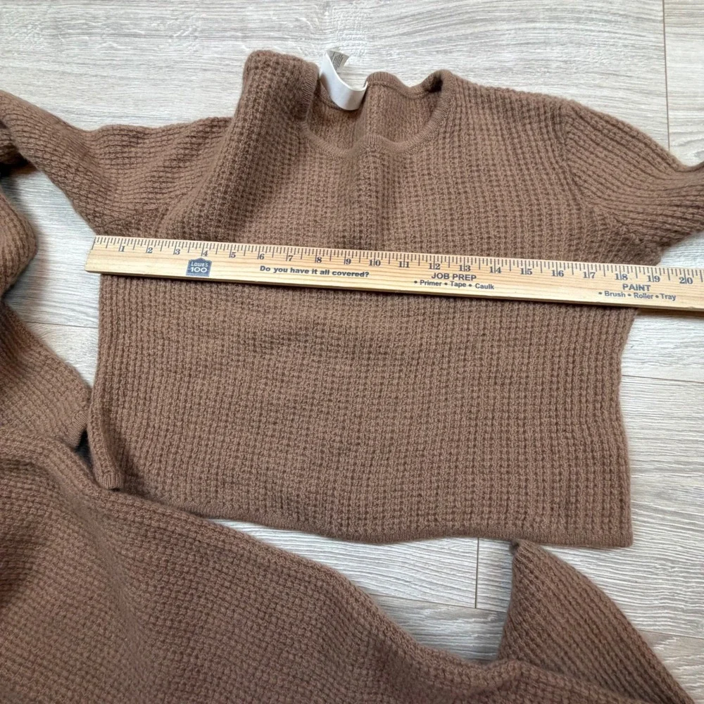Alo Yoga Cashmere Waffle Knit Set Toasted Almond Crop Top High Waist Pants Sz M